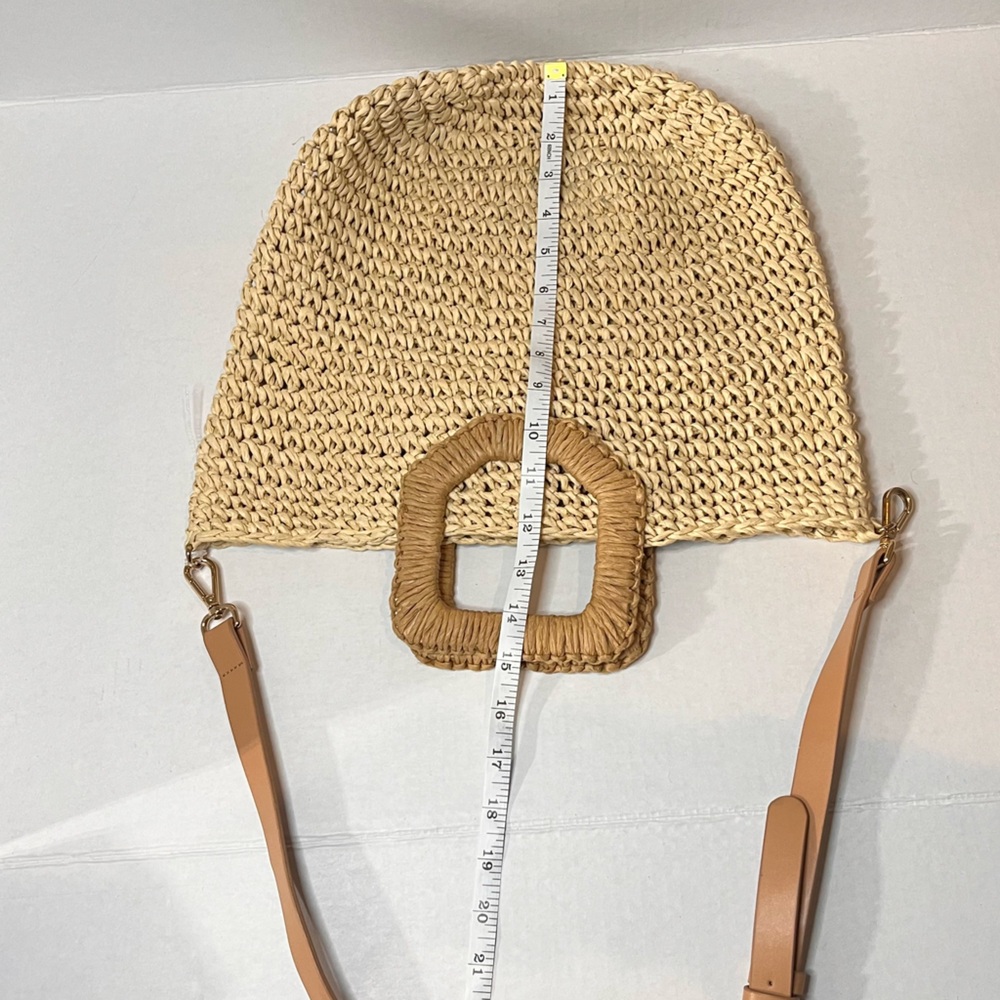 Zara Beige Woven Straw Crossbody Bag with Tan Leather Strap - Picture 10 of 11